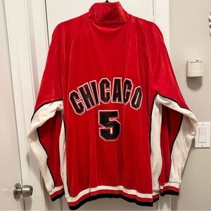 RARE Vtg Winlott Chicago Bulls #5 Warm-up Velour Sweatshirt Jacket Full Zip XL